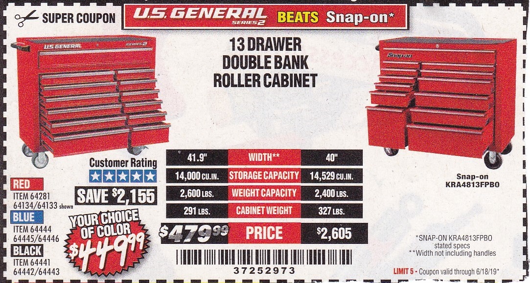 Us General 13 Drawer Double Bank Roller Cabinet Expires 6 18 19