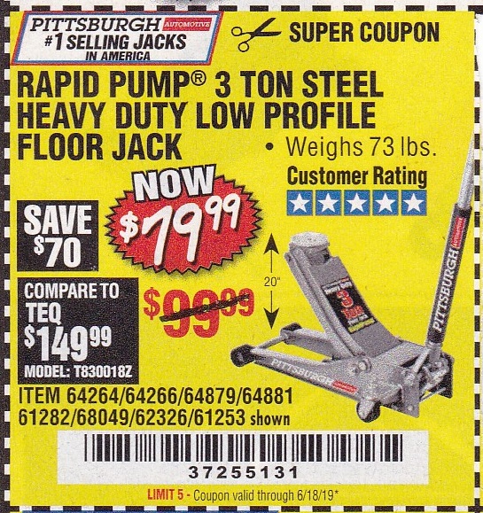 3 Ton Steel Heavy Duty Low Profile Floor Jack Expires 6 18