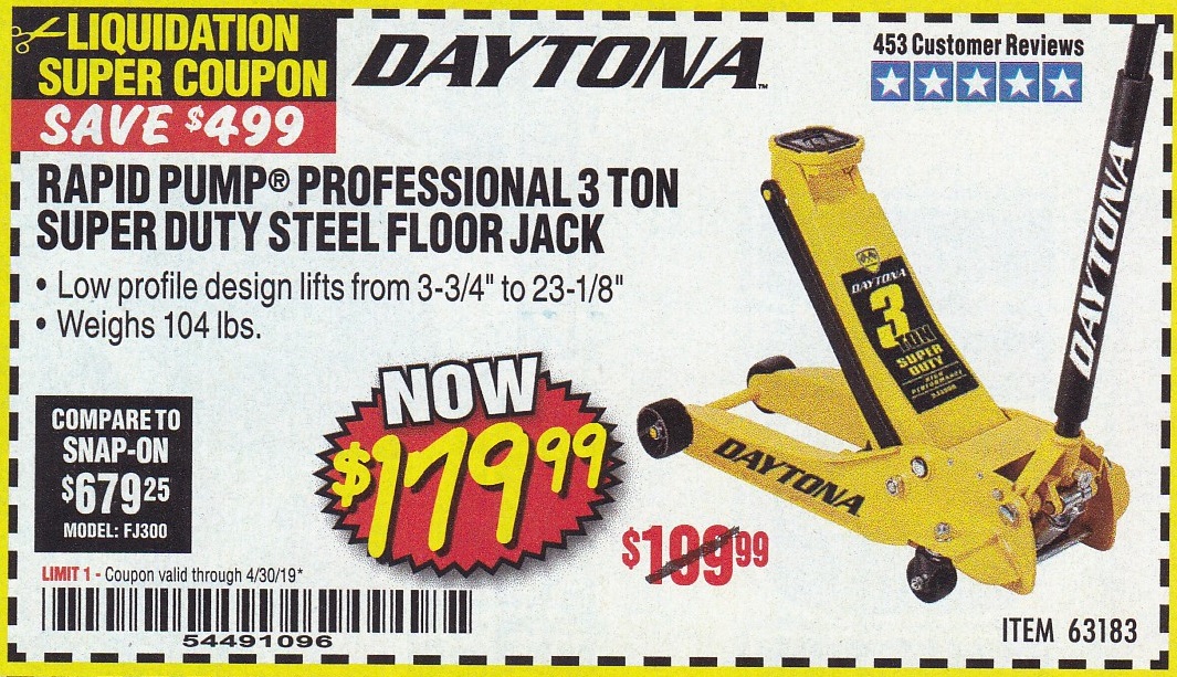 Daytona 3 Ton Super Duty Floor Jack Expires 4 30 19