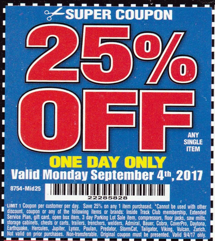 Harbor Freight 25% Off Coupon – ONE DAY ONLY