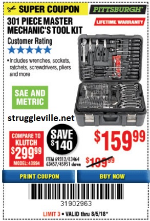 301 Piece Master Mechanic Tool Kit – Expires 8/5/18 – 69312 63464 63457 ...