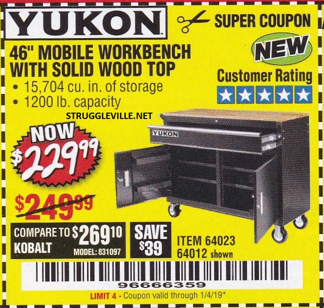 Yukon 46â€³ Mobile Workbench With Solid Wood Top â€