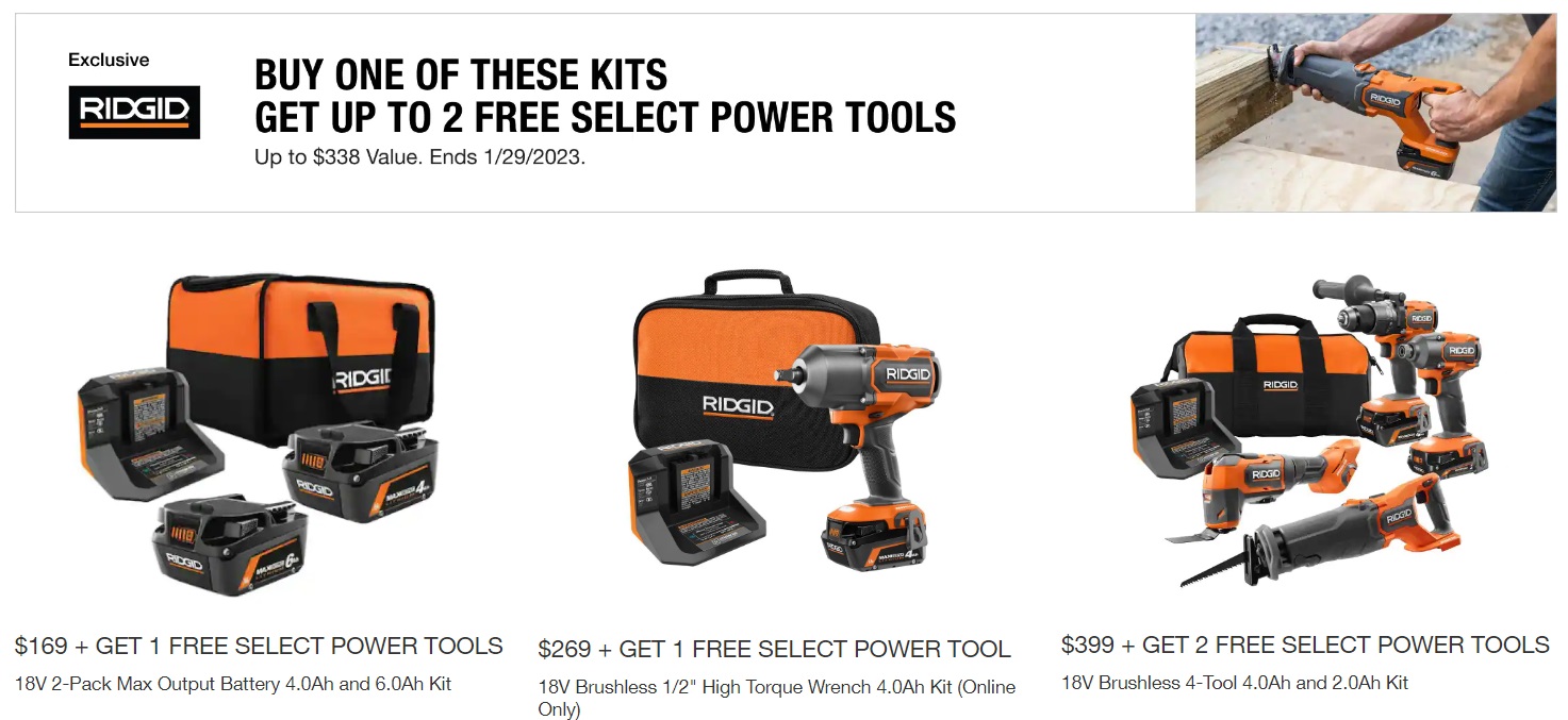 Home Depot Holiday Combo Kit Offers (FREE POWER TOOLS!)
