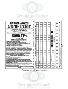 Menards 11% rebate number 6729 for purchases between 6/16/19 and 6/22/19