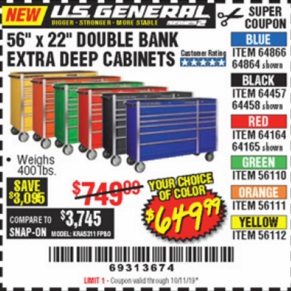 US GENERAL 56″ X 22″ CABINETS – EXPIRES 10/11/19 – 64866 64864 64457 ...