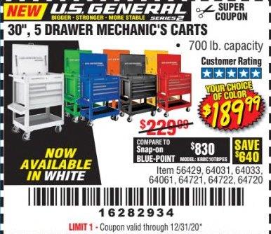 Us General 5 Drawer Mechanic Carts Expires 12 31 20 56429