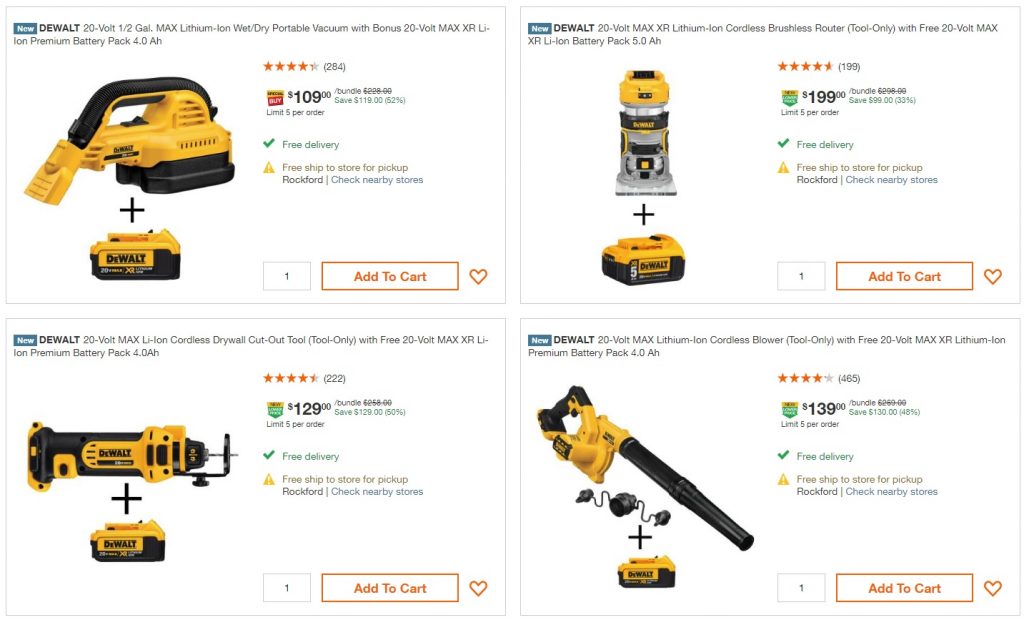 Home Depot DEWALT Holiday Free Battery Offer (39 Tools Included)