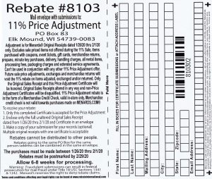 Menards 11% Price Adjustment Rebate #8103 – Purchases 1/26/20-2/1/20