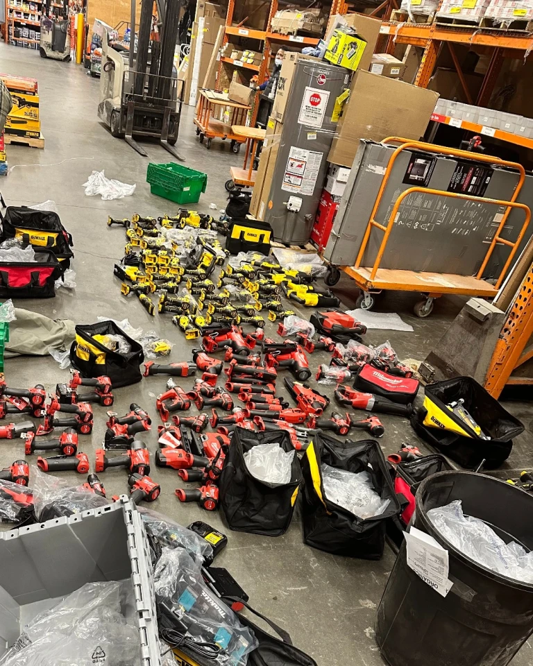 large collection of tools stolen from home depot