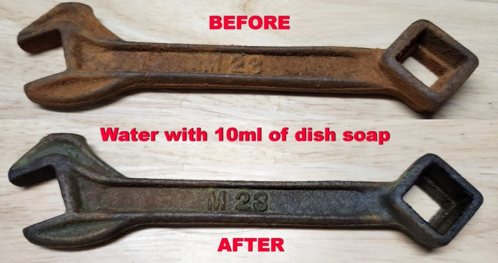 Before and after ultrasonic cleaning wrenches