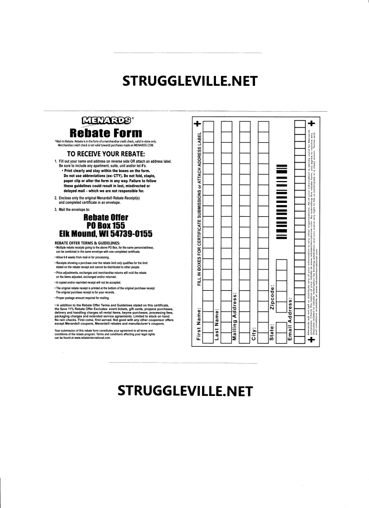 Printable Menards rebate form