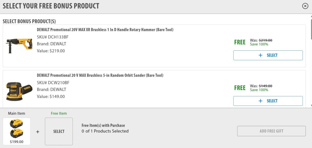 DeWALT free tool options