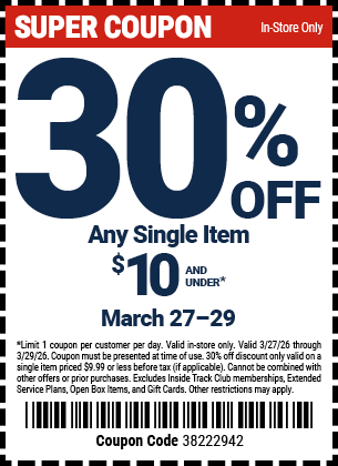 Harbor Freight 30 percent off any single item under $10 coupon