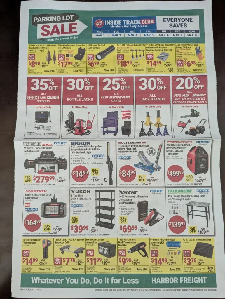 Harbor Freight March 2026 Parking Lot Sale Ad