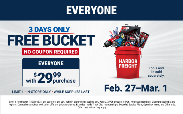 Harbor Freight free bucket coupon