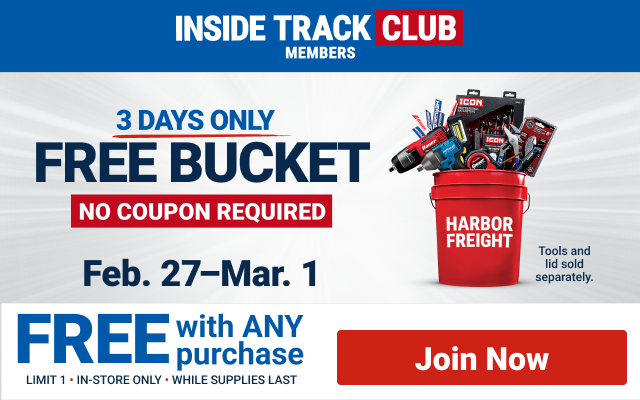 Harbor Freight free bucket coupon