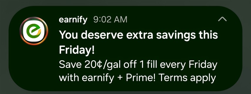 Fuel savings with Earnify and Prime.